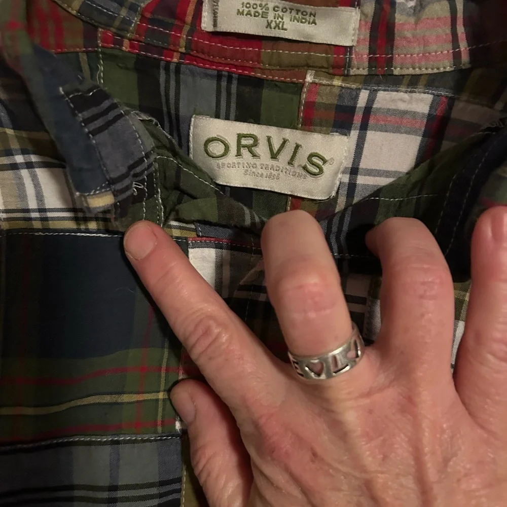 Orvis Madras 100% Cotton Men's Patchwork Plaid Shirt - Red, Green, Blue - Picture 2 of 2
